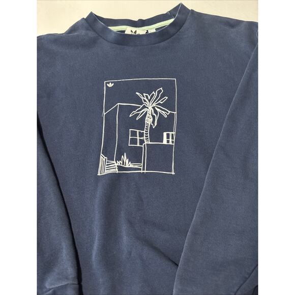 Adidas Summer Club Blue Graphic Pull Over Sweatshirt Men's Sm Athleisure Active - Picture 2 of 9